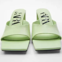 zar 2021 summer new green fashion square toe thick high heels sexy outer wear muller sandals and slippers women luxury brand hot