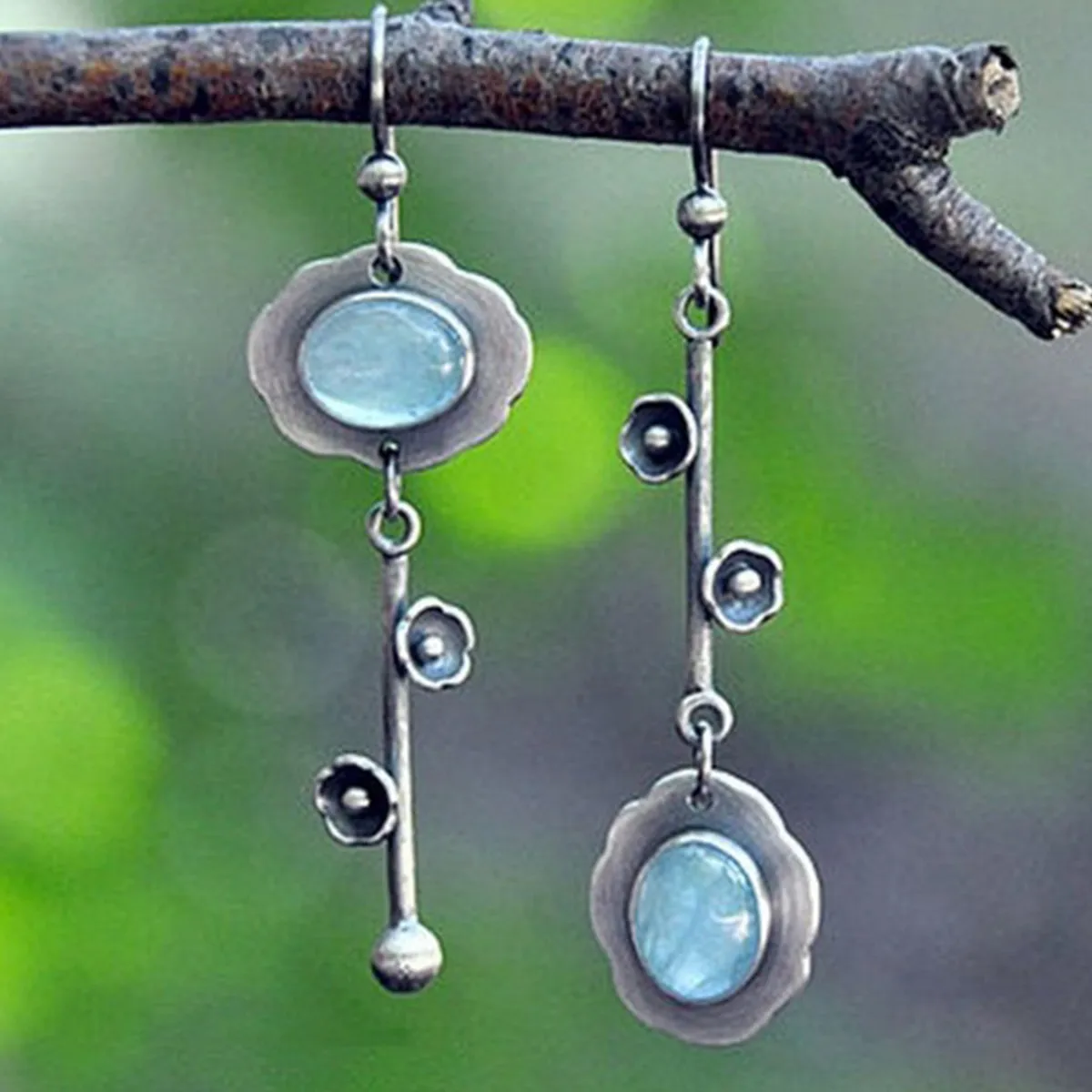 

Retro Silver Dangle Drop Earrings Ear Hook Moonstone Women Fashion Jewelry Gift