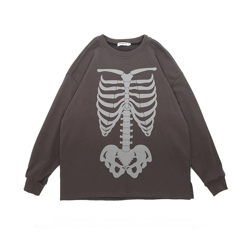 

Свитшот KIOVNO мужской с принтом черепа, пуловер в стиле хип-хоп, винтажный Модный свитшот с длинным рукавом в стиле Харадзюку для пар