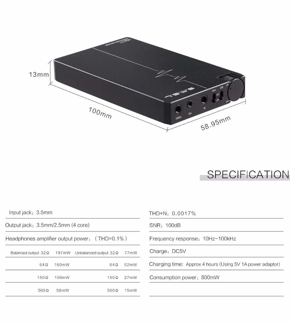 SMSL SAP-11 HiFi аудио TPA6120A2 портативный усилитель для наушников усилитель встроенный "SMSL динамический бас" 2,5 мм сбалансированный выход 3,5 мм