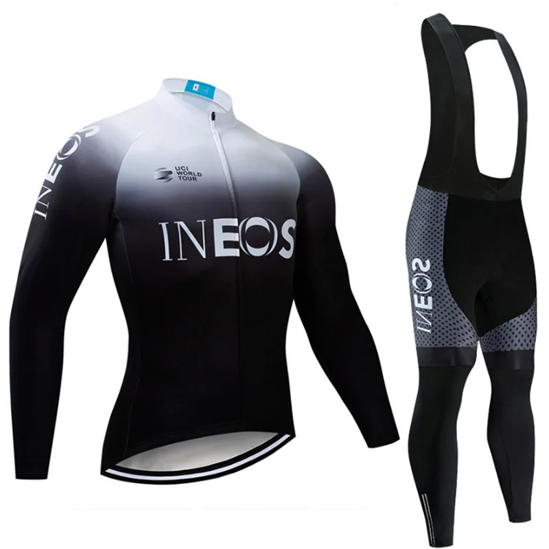 

Long Sleeve Cycling Clothing Spring Autumn Man Cycling Outfits with Thermal Fleece Lining Rapha Jersey & Padded Bib Pants