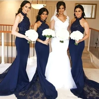 women long chiffon bridesmaid dresses halter sleeveless wedding gown for guest lace appliques sweep train robe for garment