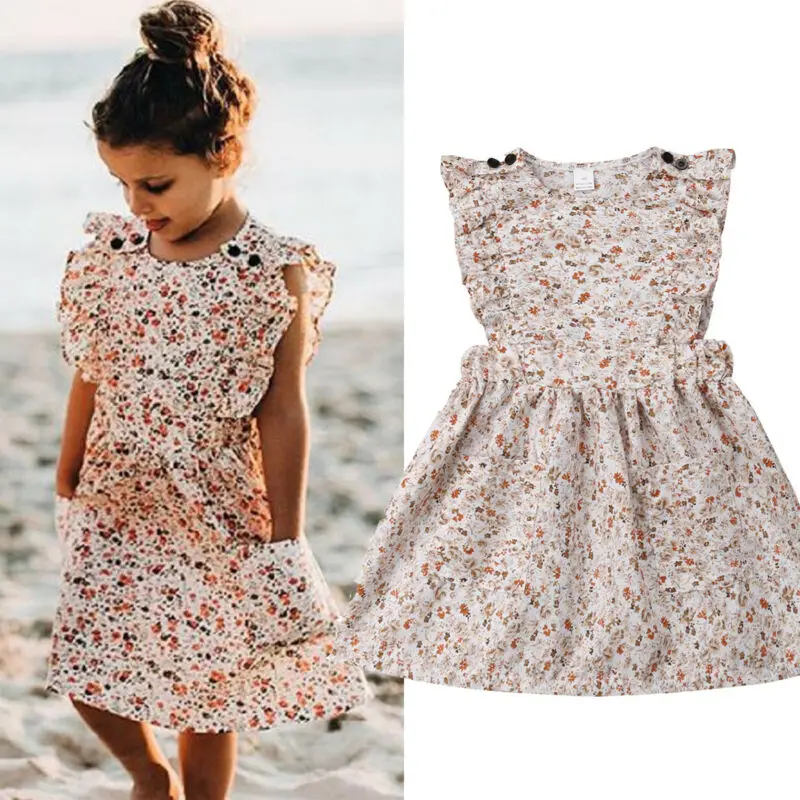 

Toddler Kids Baby Girls Floral Clothes Ruffle Short Dress Tutu Sundress