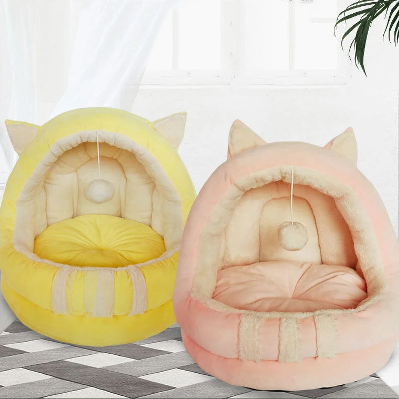 

Pink Yellow Soft Cave Beds For Small Dog Bed Cat's House Nest Bed Dog Accessories Pet Products Cat Furniture Kennel Pet Supplies