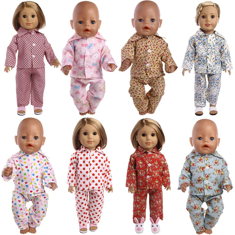 

Doll Clothes Cute Pajama Set for 18Inch American Or43Cm Baby Diffent Styles Optional Suit Casulal Household Apparel