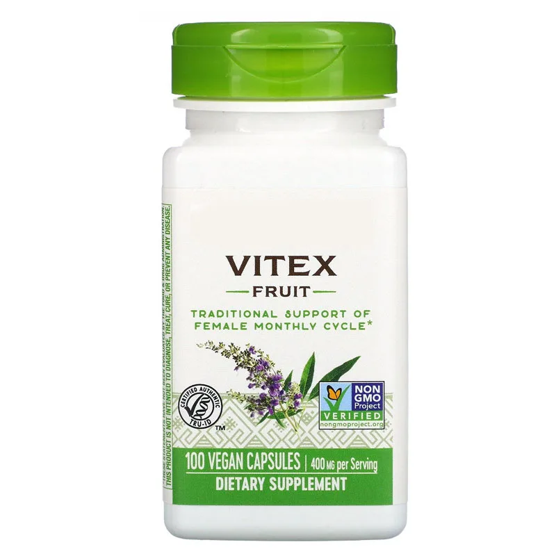 

VITEX FRUIT TRADITIONAL SUPPORT OF FEMALE MONTHLY CYCLE 400 mg 100 VEGAN CAPSULES GLUTEN FREE. No sugar yeast wheat soy corn