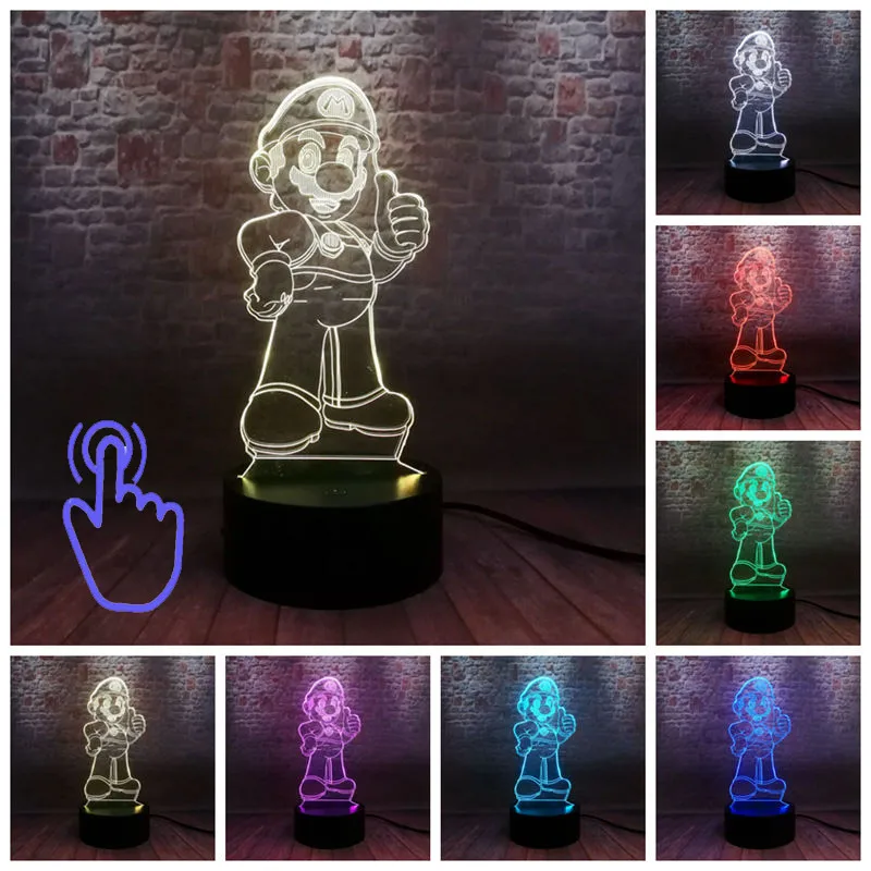 Touch Switch Супер Марио модель 3D Иллюзия светодиодный ночной Светильник Красочные мигающий светильник светится в темноте Super Mario Bross рисунок игрушки для детей - Цвет: Touch Switch
