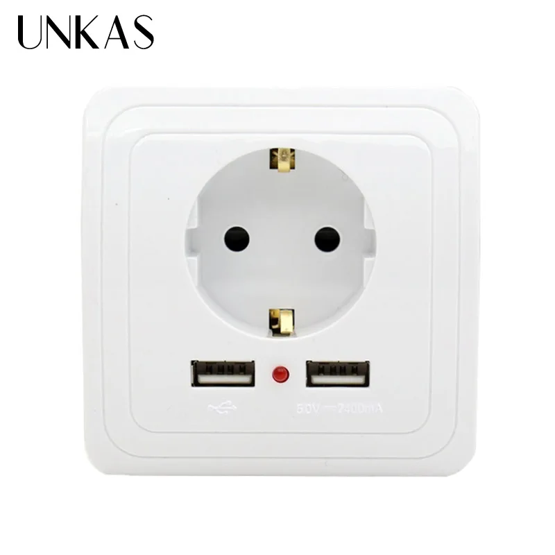 UNKAS умная домашняя настенная розетка 16А ЕС стандартная с 2400mA двойной usb порт для