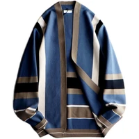 fashion new mens open v neck striped sweater korean casual contrast color sweater coat men
