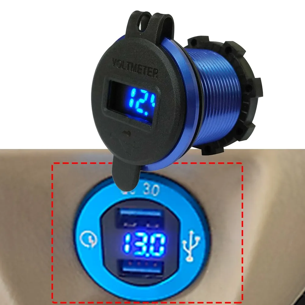 

Blue USB Charger LED Outlet Power QC3.0+1.5A Voltmeter 1 Piece 12V-24V