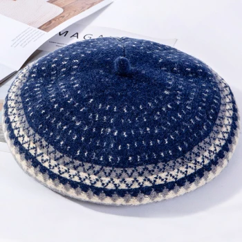 Navy Blue HT2610 осенне-зимняя шапка женские шерстяные шапки-береты винтажная теплая женская шляпа ретро плед художника малярные шляпы для женщин берет шляпа - Цвет: Navy Blue