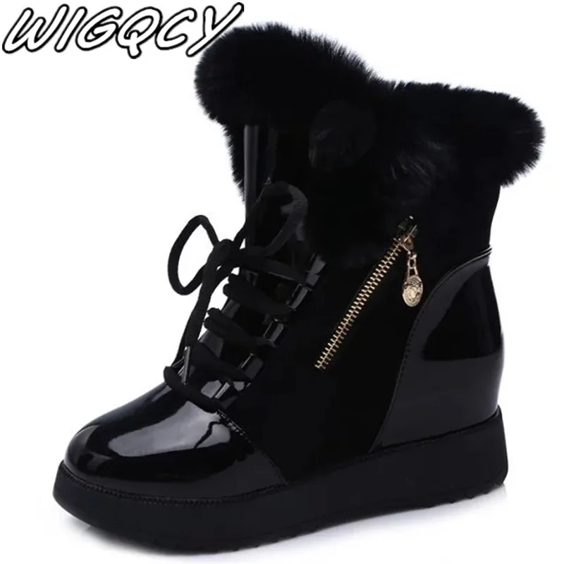 Новинка 2019 блестящие зимние сапоги из лакированной кожи модные бархатные теплые