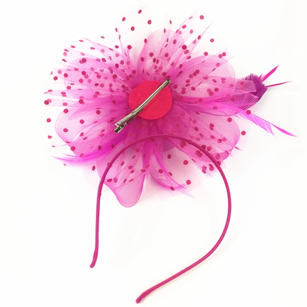 

Women Fascinator Hat Flower Mesh Ribbon Feathers Fedoras Hair Clip Cocktail Tea Party Headwear for Girls Bride Hair Accessory