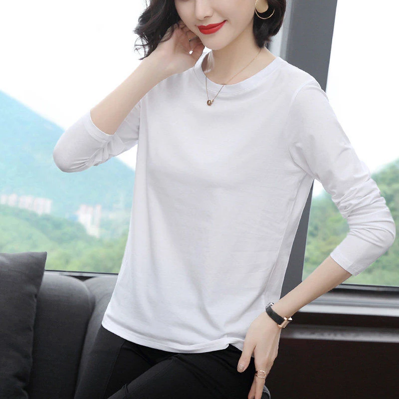 

High quality Women T-Shirts Tops Lady Casual Long Sleeve Solid color O-Neck Loose Style Pullover Tshirts ZZ0084