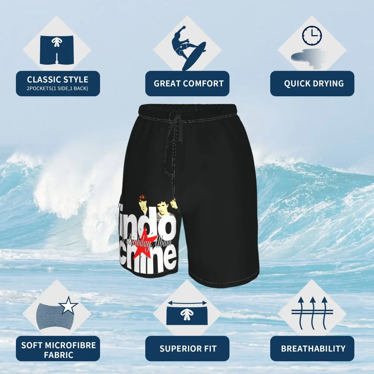 

Promo Pocket beach pants Indochine New Wave Causal R145 Breathable Quick Dry Print Graphic Vintage Male Shorts