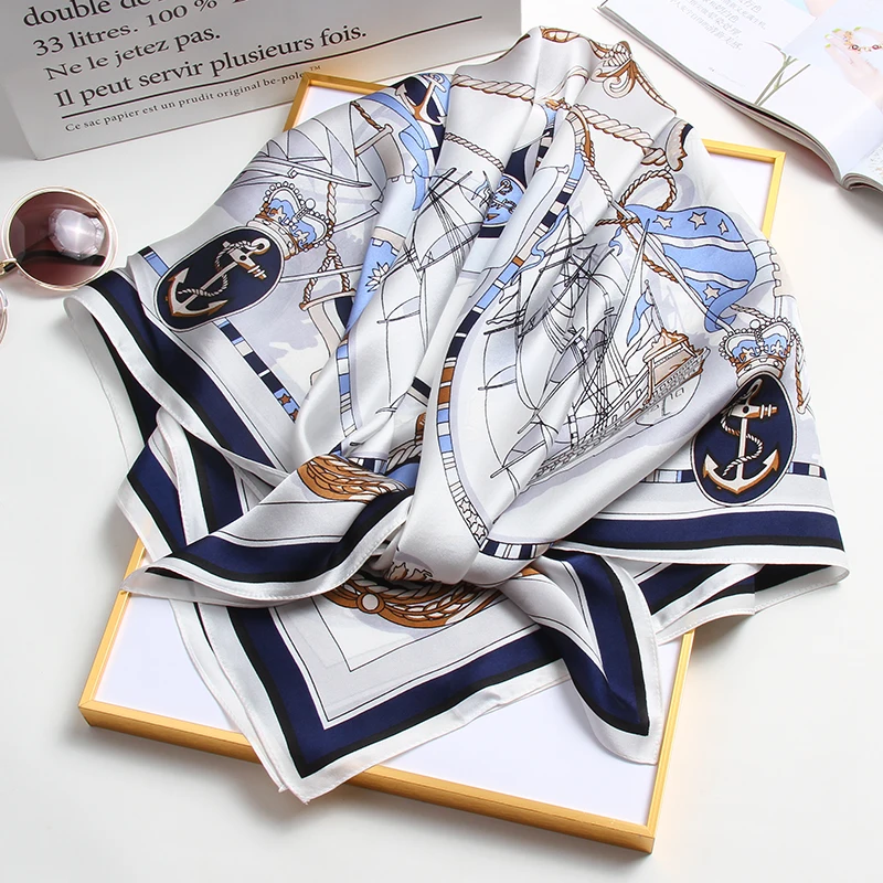 100% шелковый квадратный шарф 2021 банданы женский платок с принтом роскошный шейный