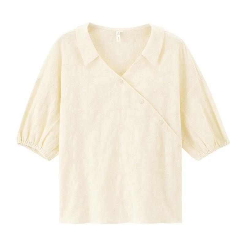 

INMAN Summer Pure Cotton V-neck Improved Han Chinese Clothing Fashion Retro Blouse