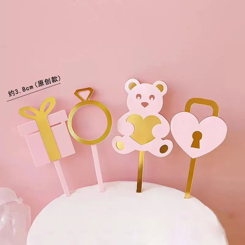 Новинка 2022 года свадебный акриловый топпер для торта золото красное сердце кекс