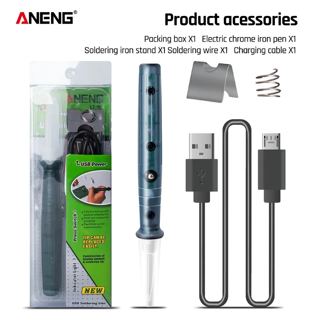 

Portable USB Soldering Iron Pen/Tip Professional Electric Heating Tools Rework With Indicator Light Handle Welding Repair Tool