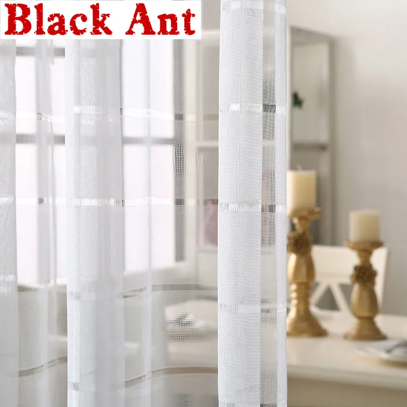 Современные белые однотонные занавески шторы в клетку из вуали для гостиной