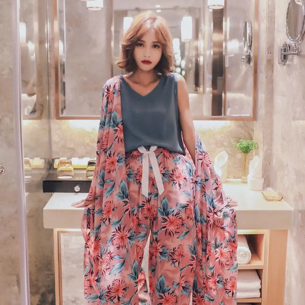 2019 зимние женские пижамы 4 шт наборы с цветочным принтом комплект топ и шорты