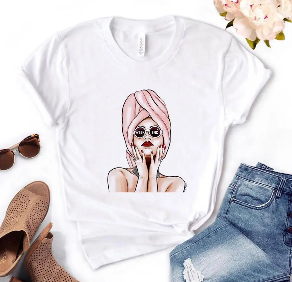 

weekend girl Print Women tshirt Cotton Casual Funny t shirt Gift For Lady Yong Girl Top Tee PM-173