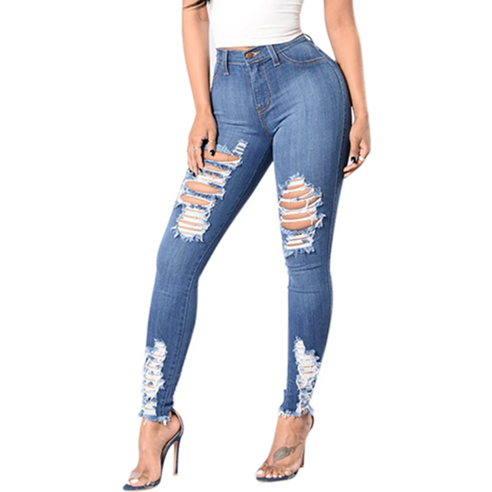 

Skinny Jeans Woman Nice Torn Hole Jeans Women Clothing Denim Pants Female Pencil Pants Women Blue Jeans