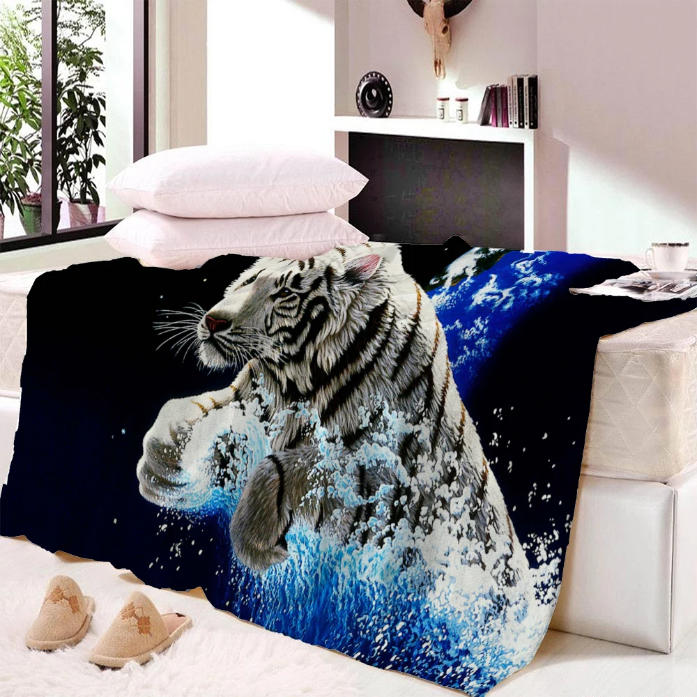 Плюшевое Флисовое одеяло с 3D принтом тигра модные одеяла для взрослых дома и