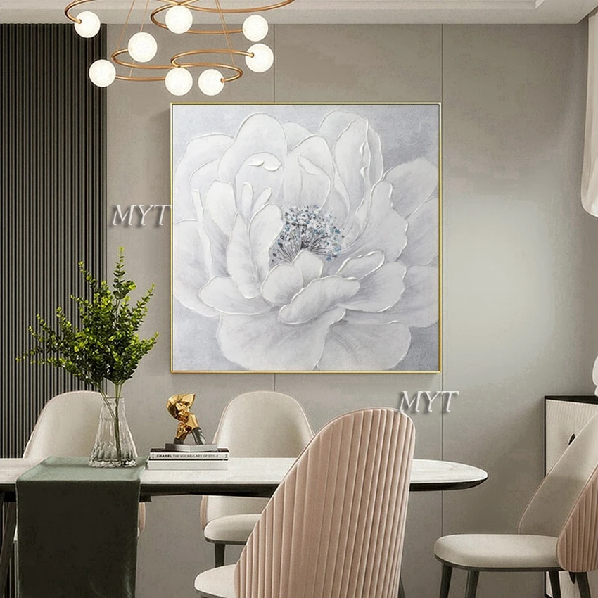 Абстрактный дизайн серый акриловый пион цветок картина маслом настенные