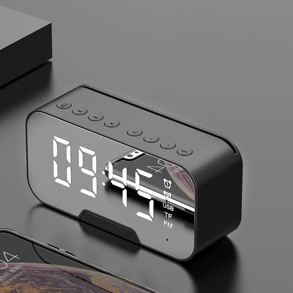 Многофункциональный зеркальный Будильник Bluetooth динамик с FM светодиодный