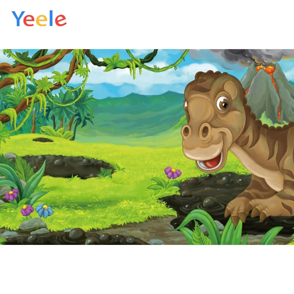 Фоны для фотосъемки Yeele с изображением симпатичного динозавра вулкана на день