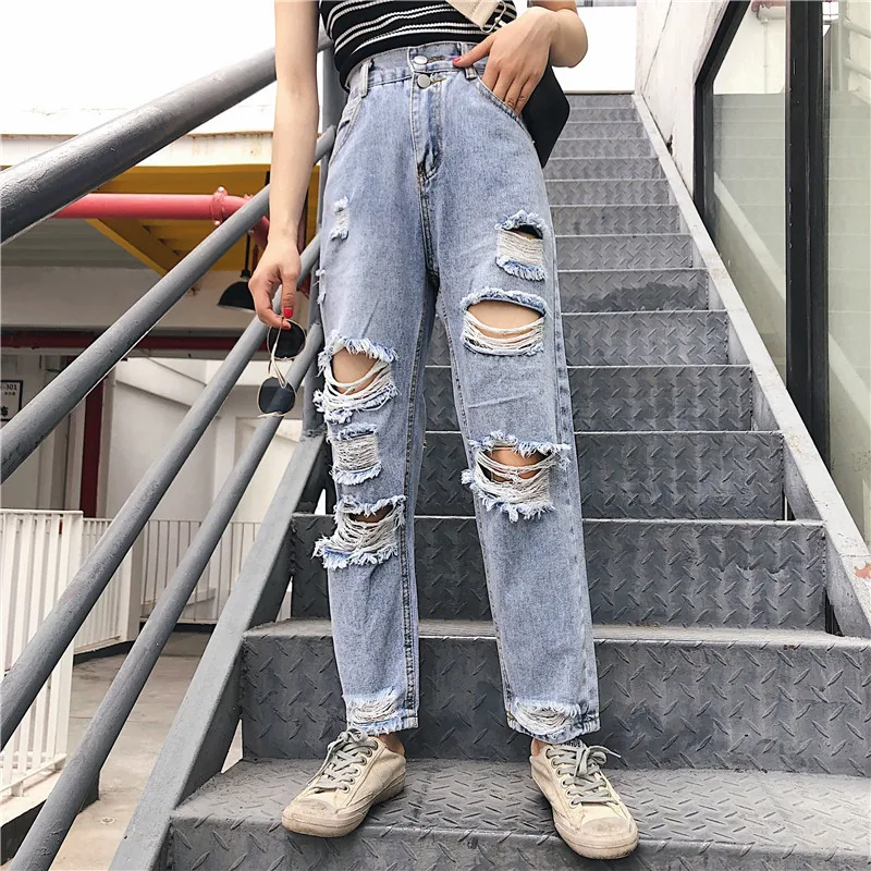 Новинка 2020 Рваные Джинсы бойфренда женские штаны крутые джинсы винтажные прямые