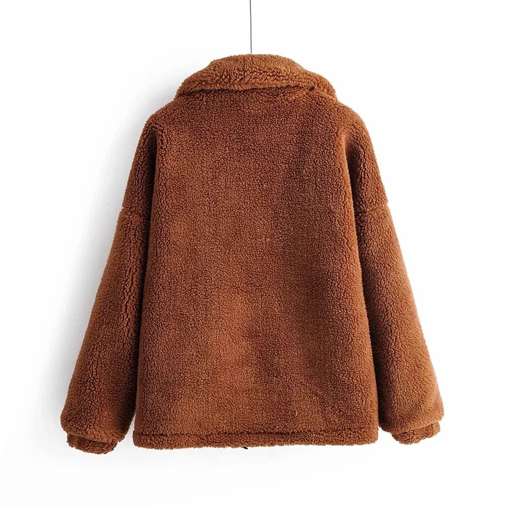 

Female Jacket Plush Coat Women Windbreaker Winter Warm Outwear Lamb Pockets Vintage Coats Women Jacket Women Veste Femme