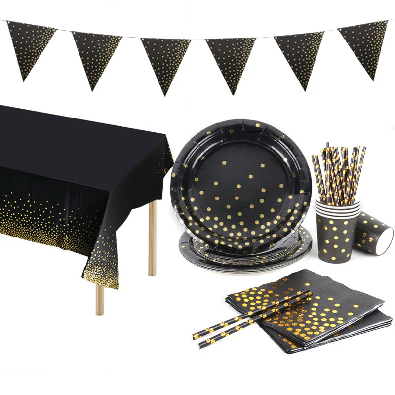 Белое платье в Золотой горошек одноразовая посуда Бумага кружки тарелки