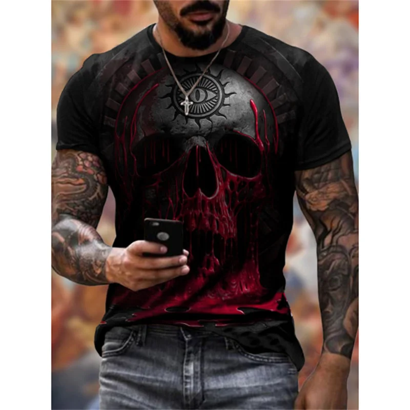 

2021 summer new 3D printing ghost head men and women casual T-shirt fashion trend young handsome T-shirt top