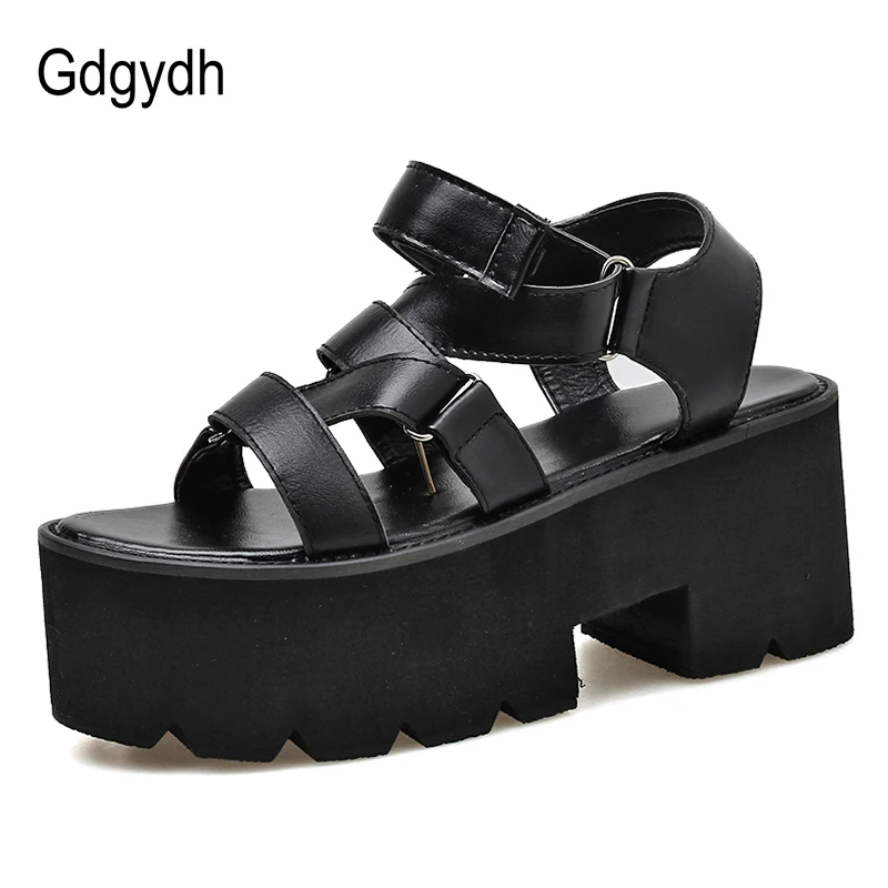 Женские босоножки на платформе Gdgydh черные обувь толстом каблуке с застежкой