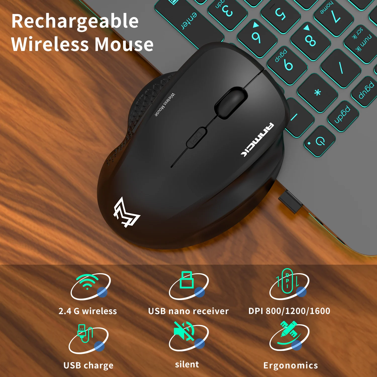 Anmck 2.4G Wireless Gaming Mouse Office Business Silent Mini Optical Mice USB Rechargeable Ergonomic For Laptop PC Gamer | Компьютеры и