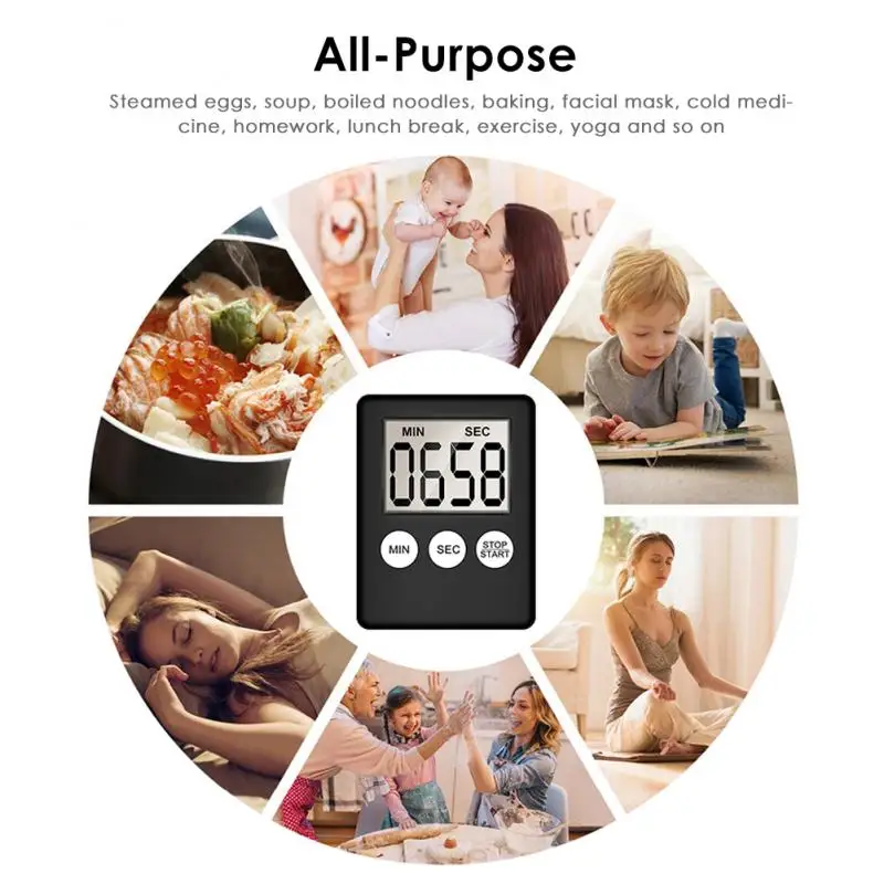 

Super Thin LCD Digital Screen Kitchen Timer Square Cooking Count Up Countdown Alarm Magnet Clock Temporizador