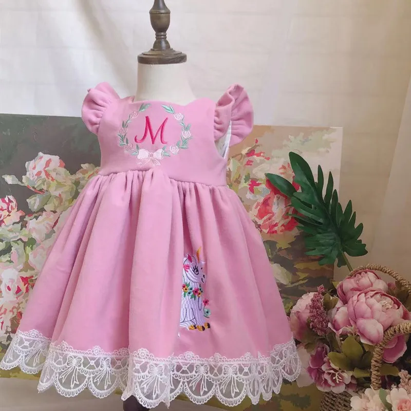 От 0 до 7 лет осенне-зимнее милое платье с рисунком для маленьких девочек розовые