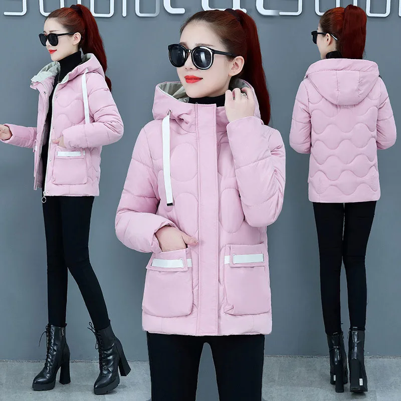 

Short Winter Jackets Women 2019 Winter Patchwork Hooded Down Cotton Padded Quilted Coat Warm Parkas Mujer Fashionable Outerwear