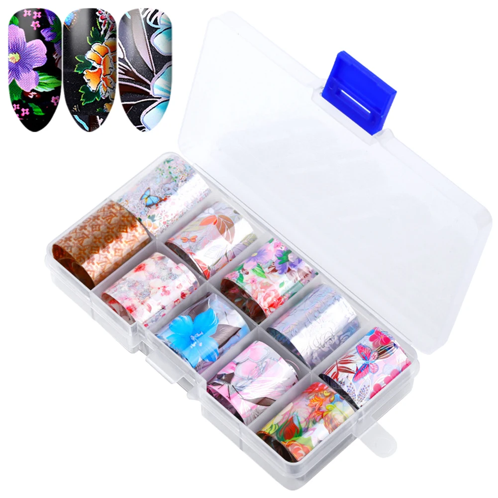 

Wraps Foil Transfer Adhesive Acrylic for Nail Art Designs 10 Pcs Nail Foil Transfer Sticker Holographic Nail Art Stickers Tips