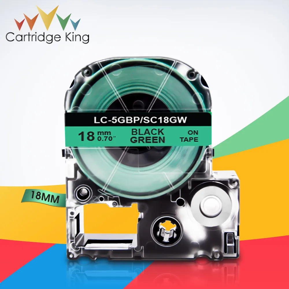 Черный на зеленый SC18GW LC-5GBP 3/4 &quot(18 мм) запечатанных лент для Epson King Джим LW-C410 LW-400