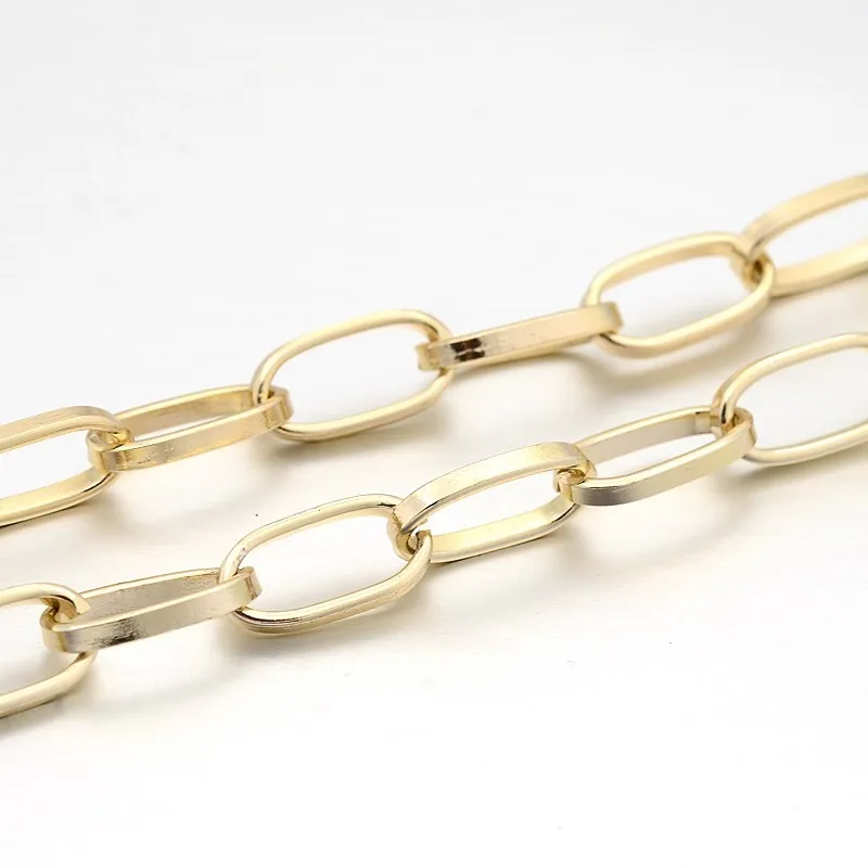 

50m Unwelded Aluminium Cable Chains for Jewelry Making DIY Bracelet Necklace Accessories Finding Light Gold 15.5x8x1mm