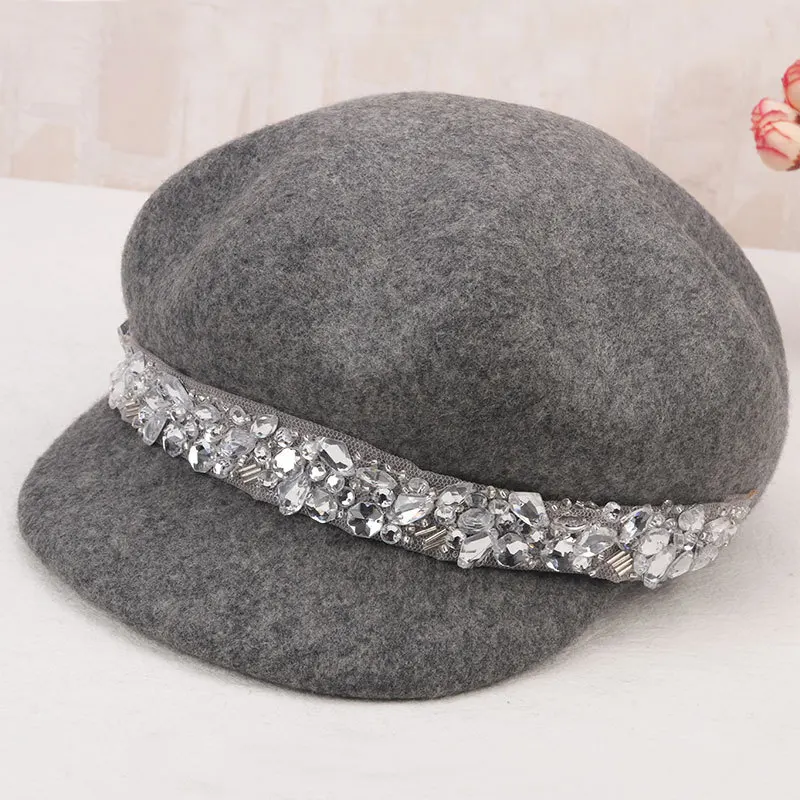 

Korean Casual Women Wool Felt Beret Hat Rhinestone Casquette Cap 2019 Autumn Winter Pure Wool Pillbox Hat Sombrebo Female Beret