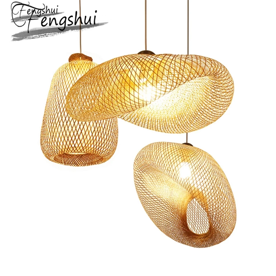 

Chinese Kitchen Decor Bamboo Pendant Lights Vintage Wood Decoration Living Room Pendant Lamps Indoor Lighting LED Light Fixtures