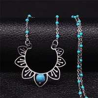 flower of life stone stainless steel bohemian necklace for women silver color necklace jewelry collar acero inoxidable n4348s04