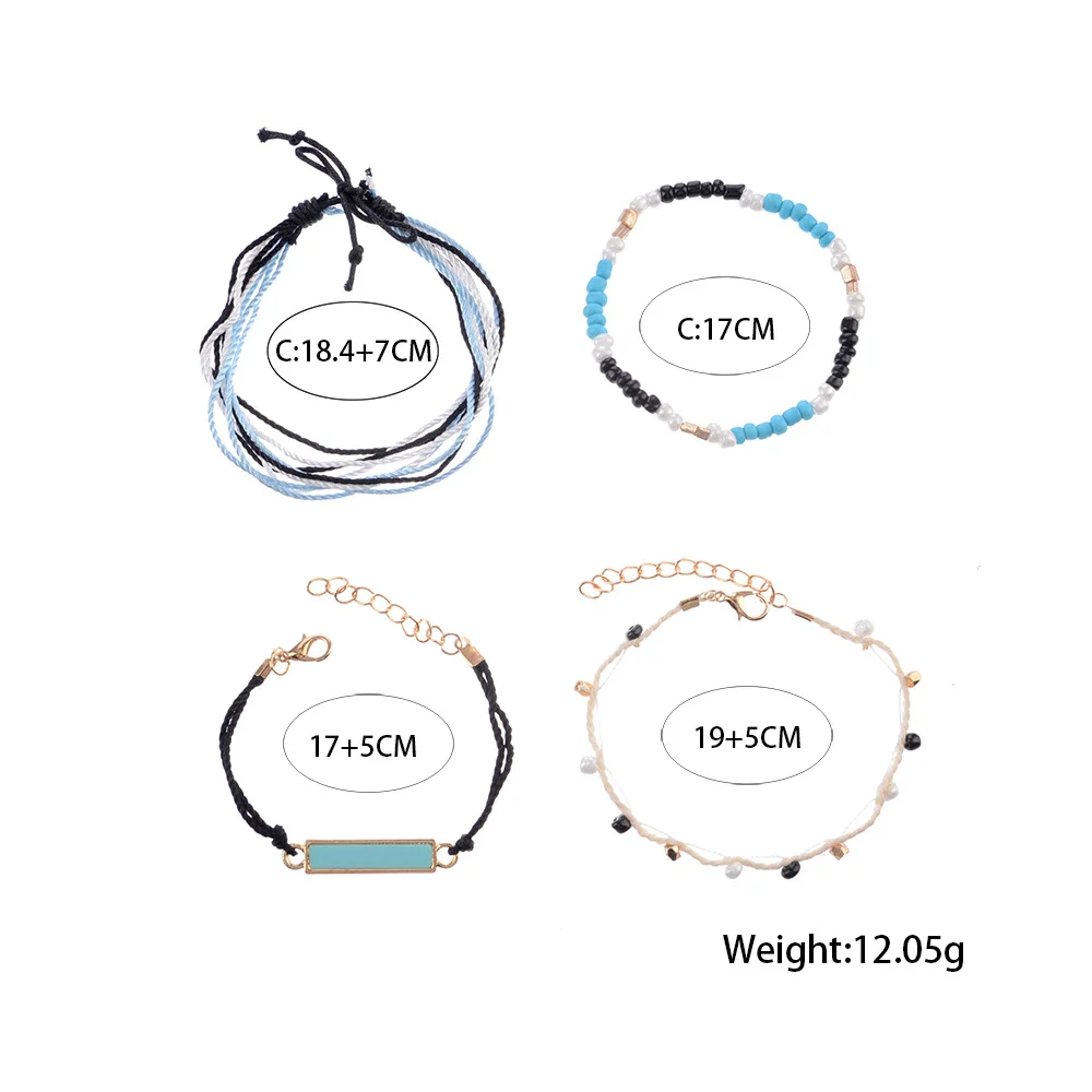 Женский плетеный браслет ручной работы простой синий квадратный с бусинами