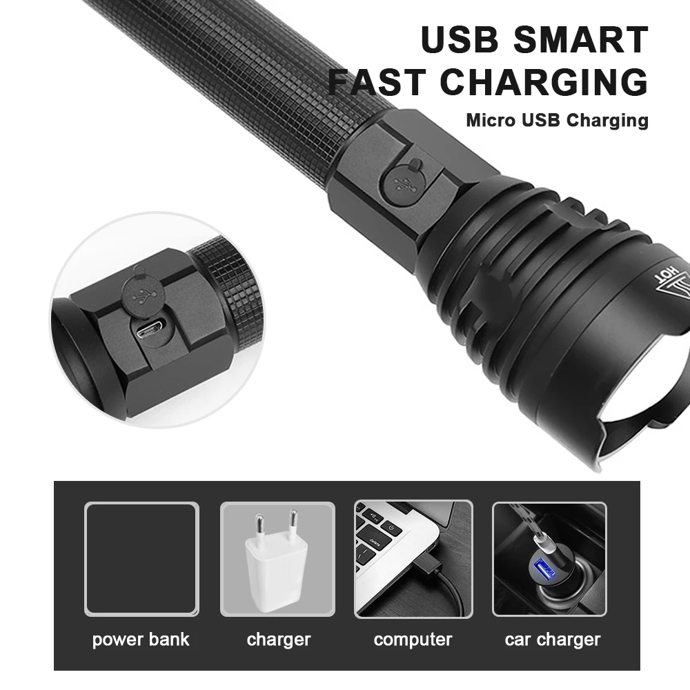 Фото Супер яркий XLamp XHP90 самый мощный Usb масштабируемый светодиодный фонарик светильник HP70/50 Охотничий Тактический светильник фонарь 26650 18650 №4