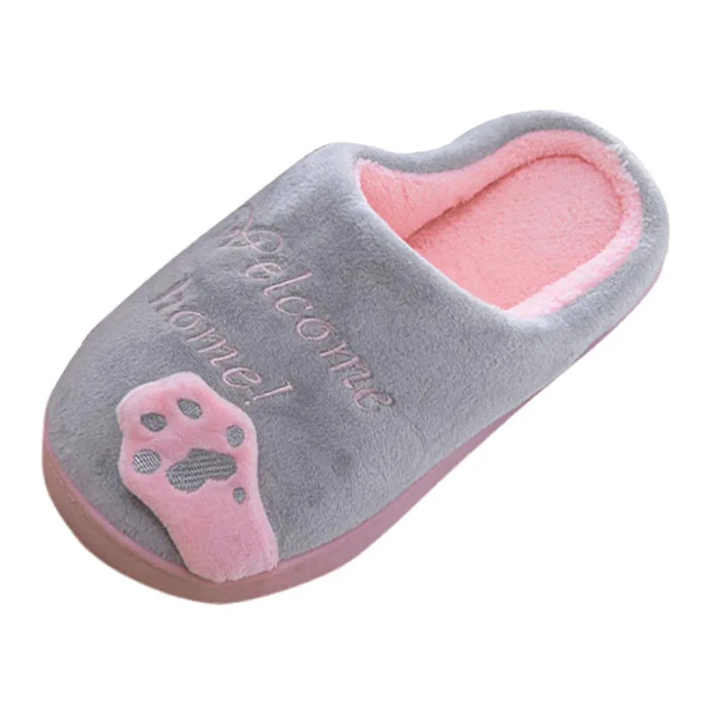 Детские зимние домашние тапочки обувь с рисунком кота Нескользящие мягкие