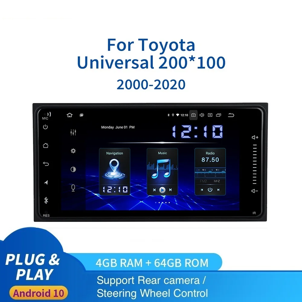 

7" IPS Android 10.0 Universal 2 Din Car Radio for Toyota Corolla Auris Fortuner innova Siena 2000 - 2019 Carplay Android Auto